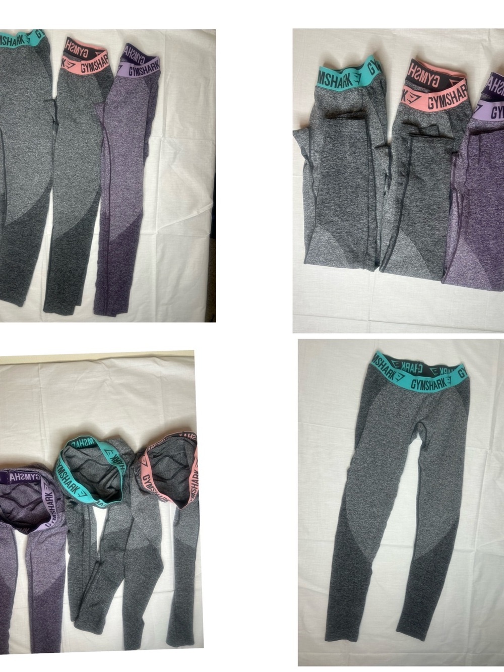 Gymshark Gray Seamless Leggings with Teal, Pink and Purple Waistbands